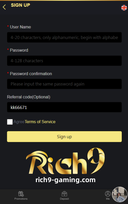 Rich9 SIGN UP